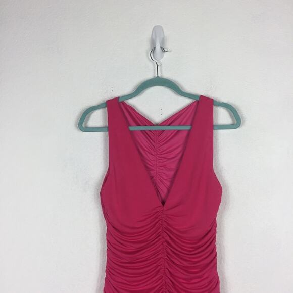 Tularosa Hot Pink Ruched Stretch Ruffle Hem Barbiecore Mini Dress Small - Picture 8 of 10